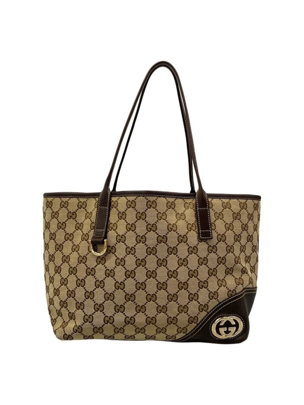 Gucci Tote New Britt GG Pattern Dark Brown Beige Leather